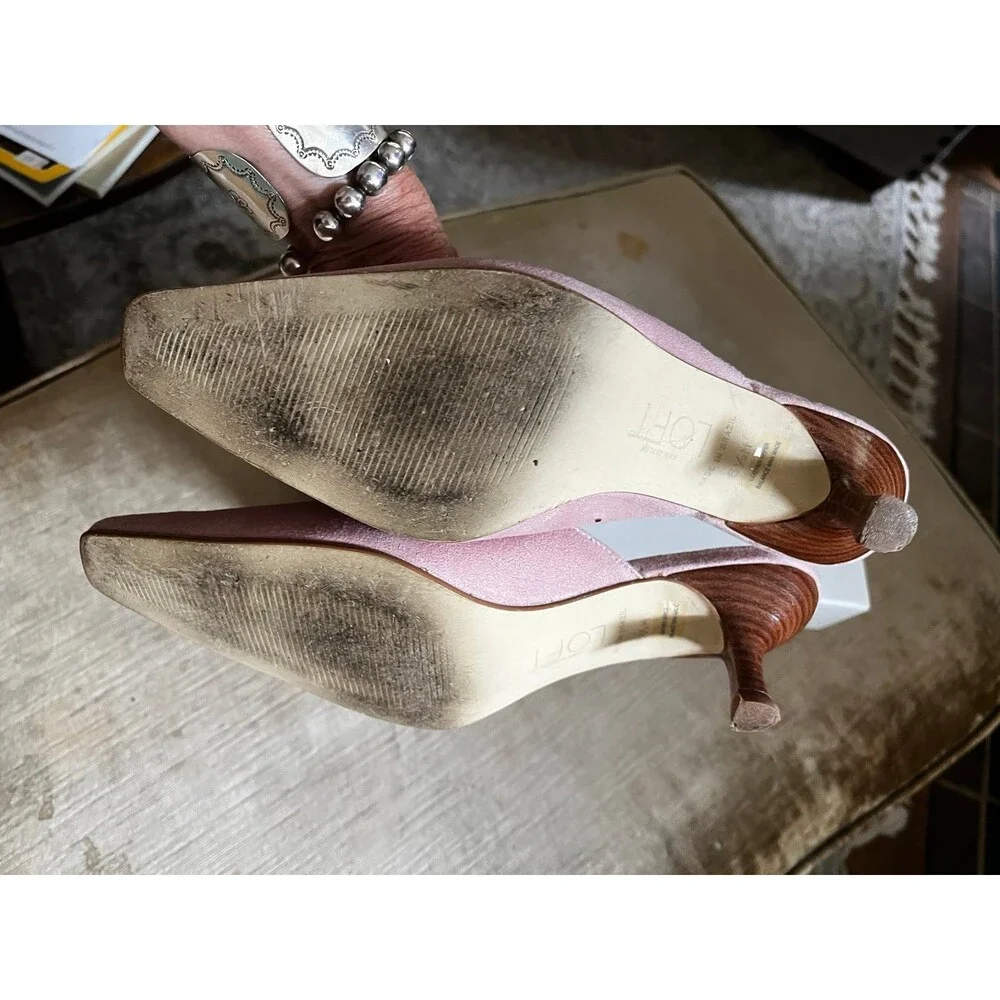 Anne Taylor Loft Kitten Heels Slip on Mules Jade Lt Pink Suede cottagecore 6.5